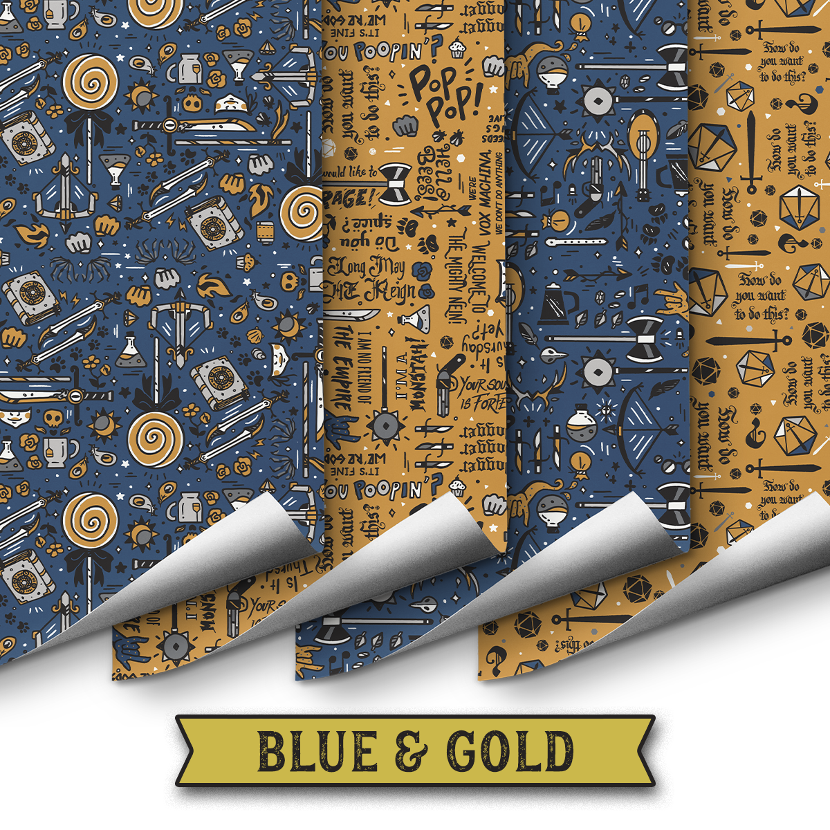 Critical Role Wrapping Paper 4 Pack: Blue & Gold - Multicolor - Critical Role